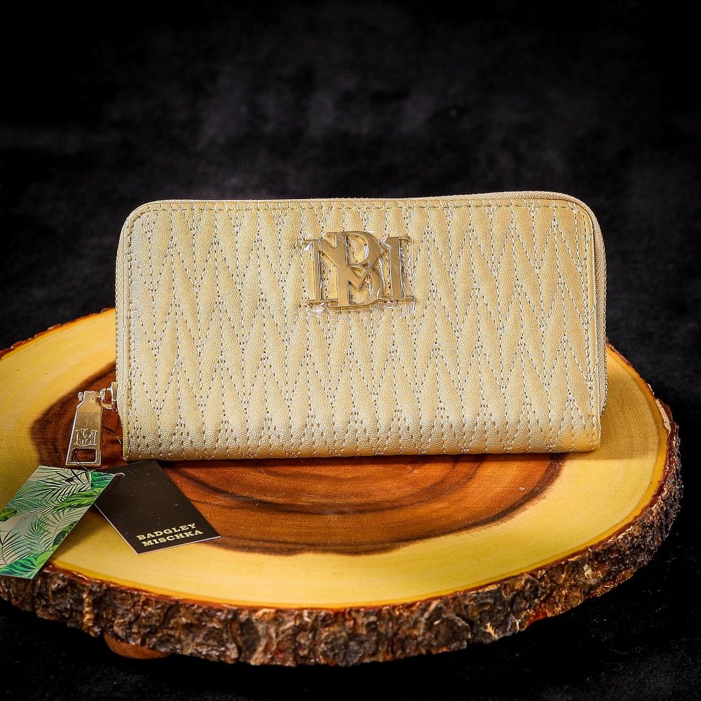 NWT Badgley Mischka | Metallic Gold Braid Quilted Long Wallet